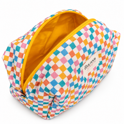 Multicolor Checkered Boxy Makeup Bag