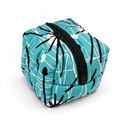 Retro Teal Atomic Print Boxy Makeup Bag