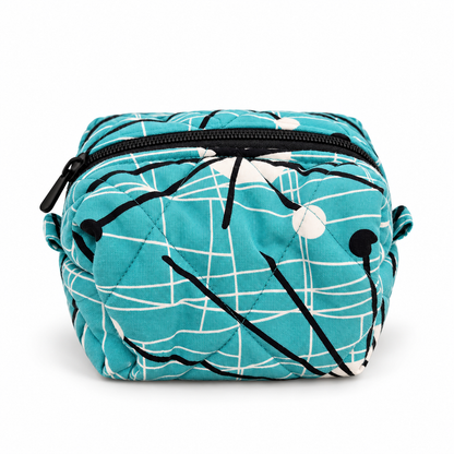 Retro Teal Atomic Print Boxy Makeup Bag