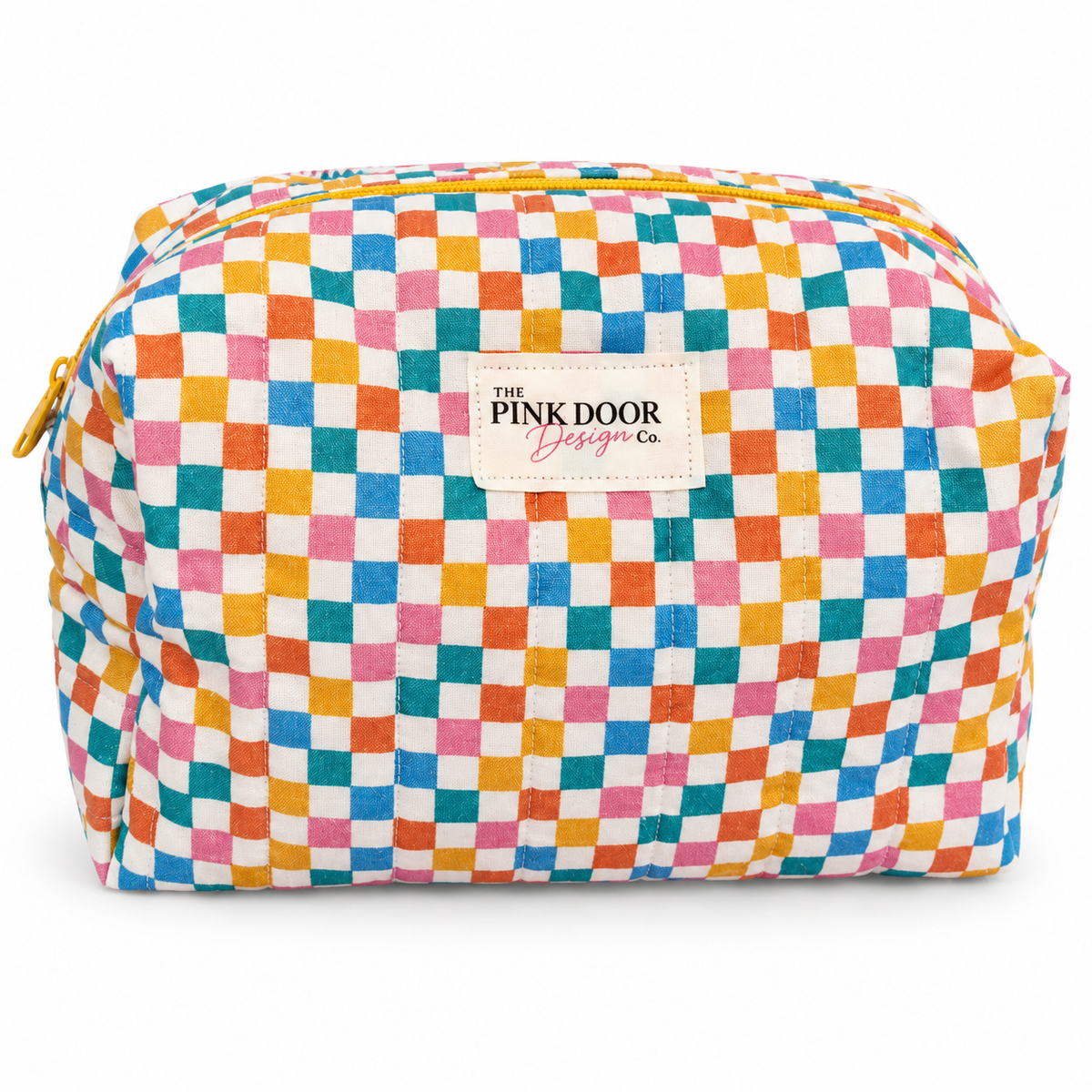 Multicolor Checkered Boxy Makeup Bag