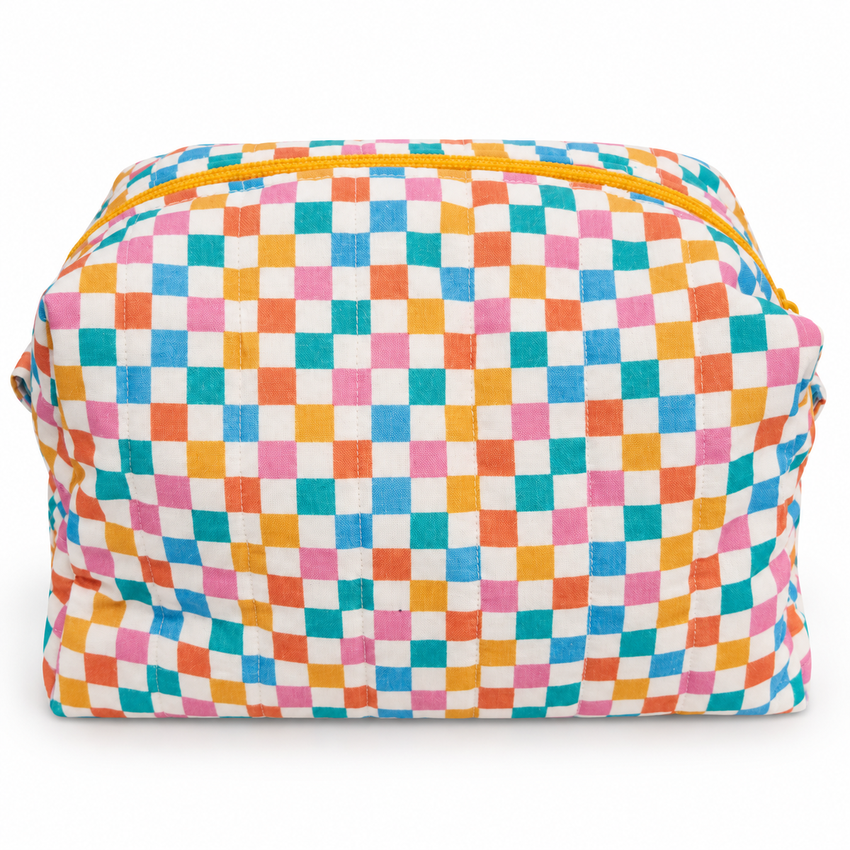 Multicolor Checkered Boxy Makeup Bag