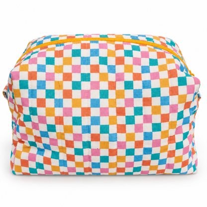Multicolor Checkered Boxy Makeup Bag