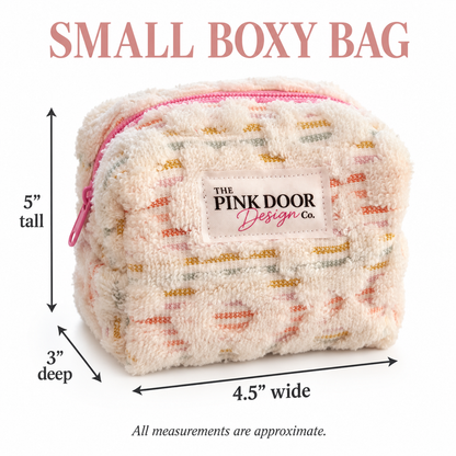 Ivory Chenille Boxy Makeup Bag