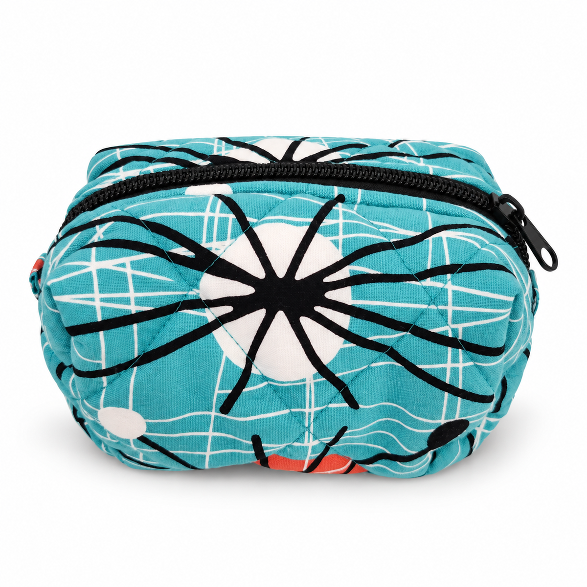 Retro Teal Atomic Print Boxy Makeup Bag