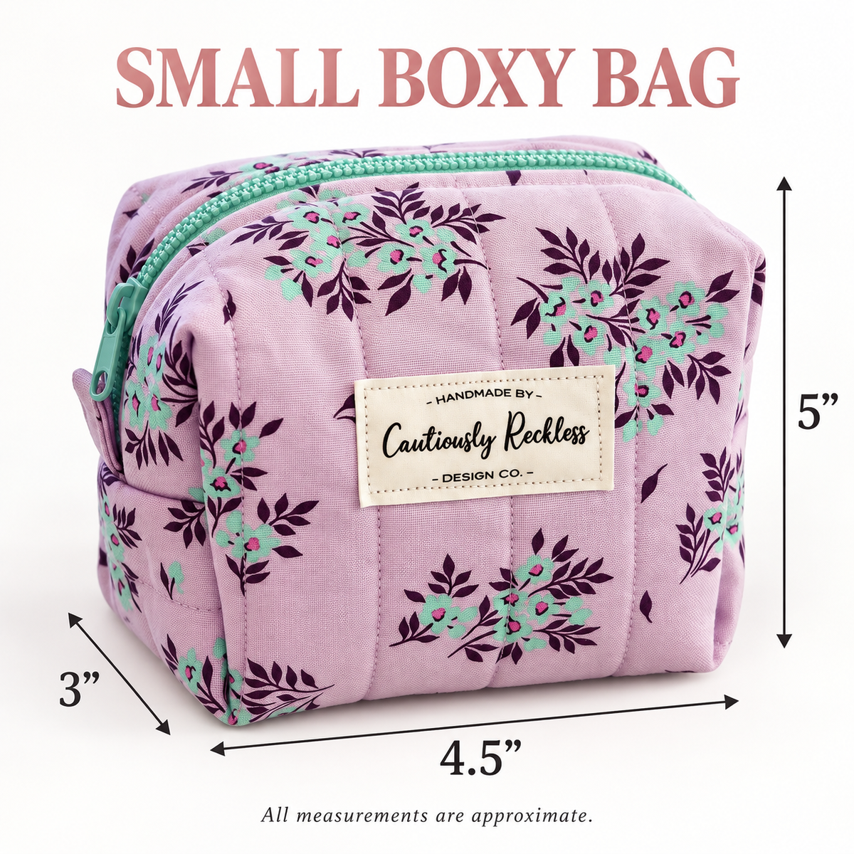 Lavender Floral Boxy Makeup Bag