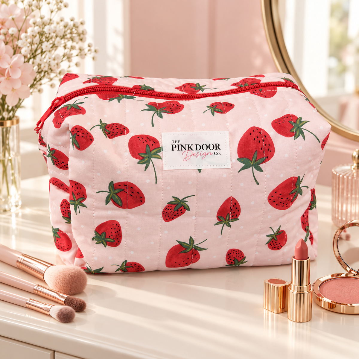 Strawberry Boxy Makeup Bag
