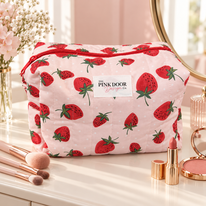 Strawberry Boxy Makeup Bag