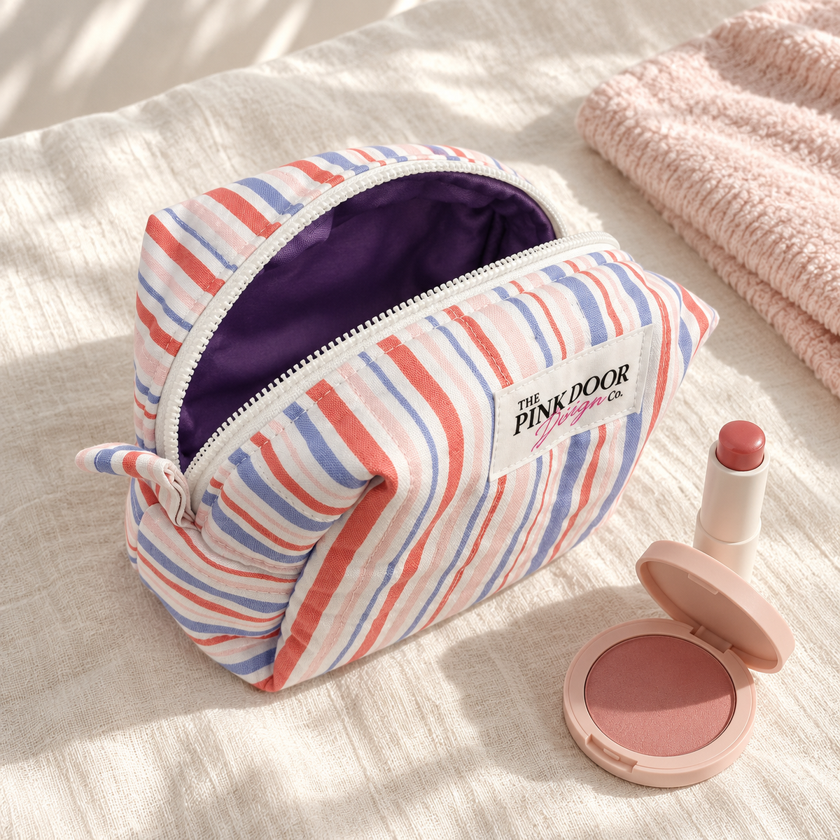 Pastel Striped Boxy Makeup Bag