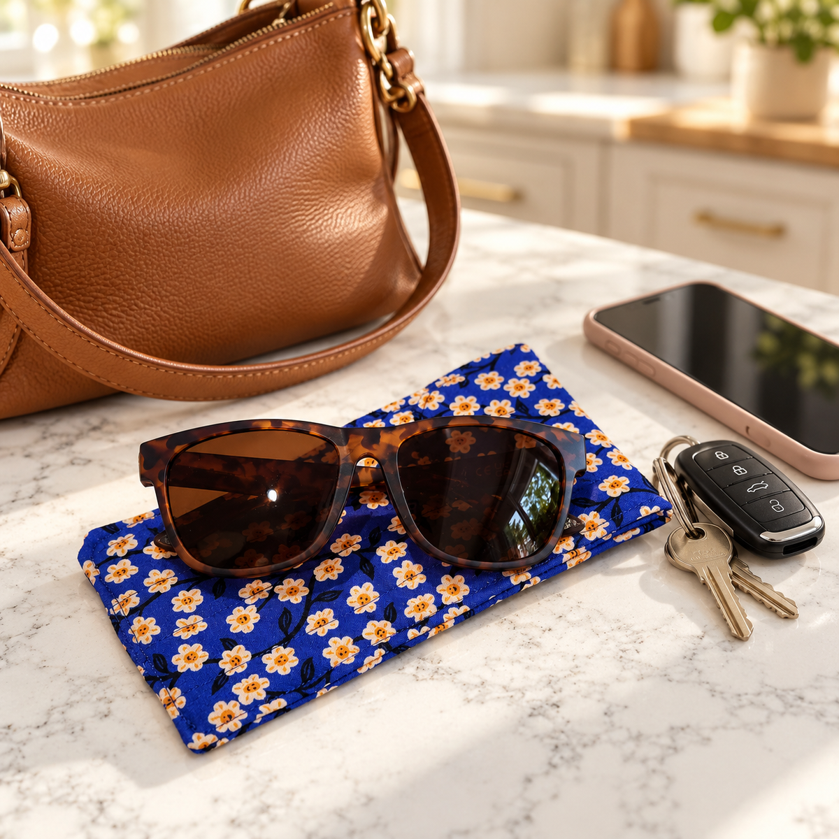 Royal Purple Daisy Quilted Glasses & Sunglasses Case