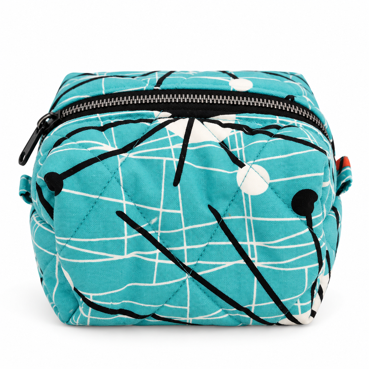 Retro Teal Atomic Print Boxy Makeup Bag