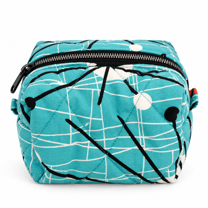 Retro Teal Atomic Print Boxy Makeup Bag