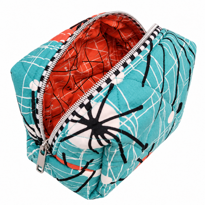 Retro Teal Atomic Print Boxy Makeup Bag