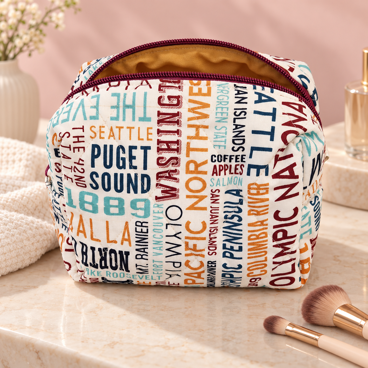 Washington State Themed Boxy Makeup Bag