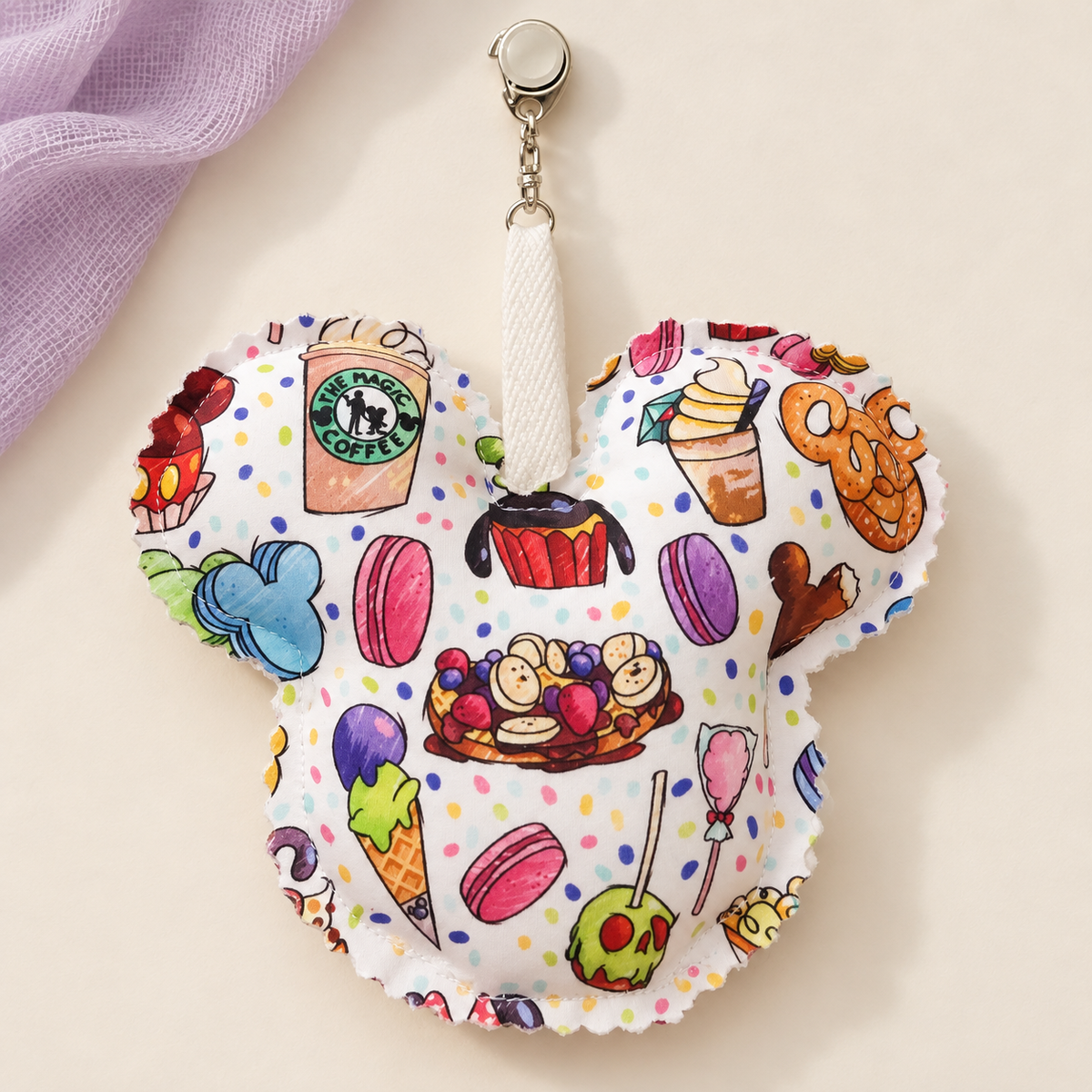 Handmade White Park Snacks Mouse Ear Bag Charm