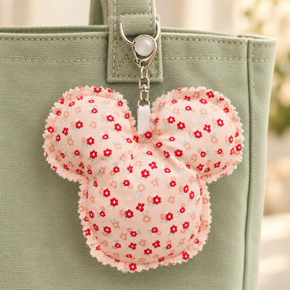 Handmade Pink Floral Mouse Ear Bag Charm