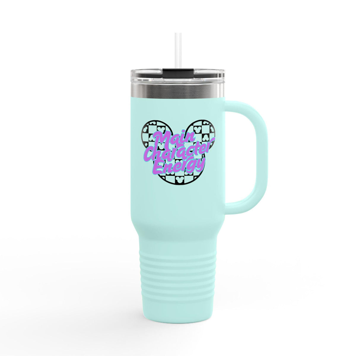 Disney Inspired 'Main Character Energy' - 40oz Travel Mug (black/purple/teal colorway)