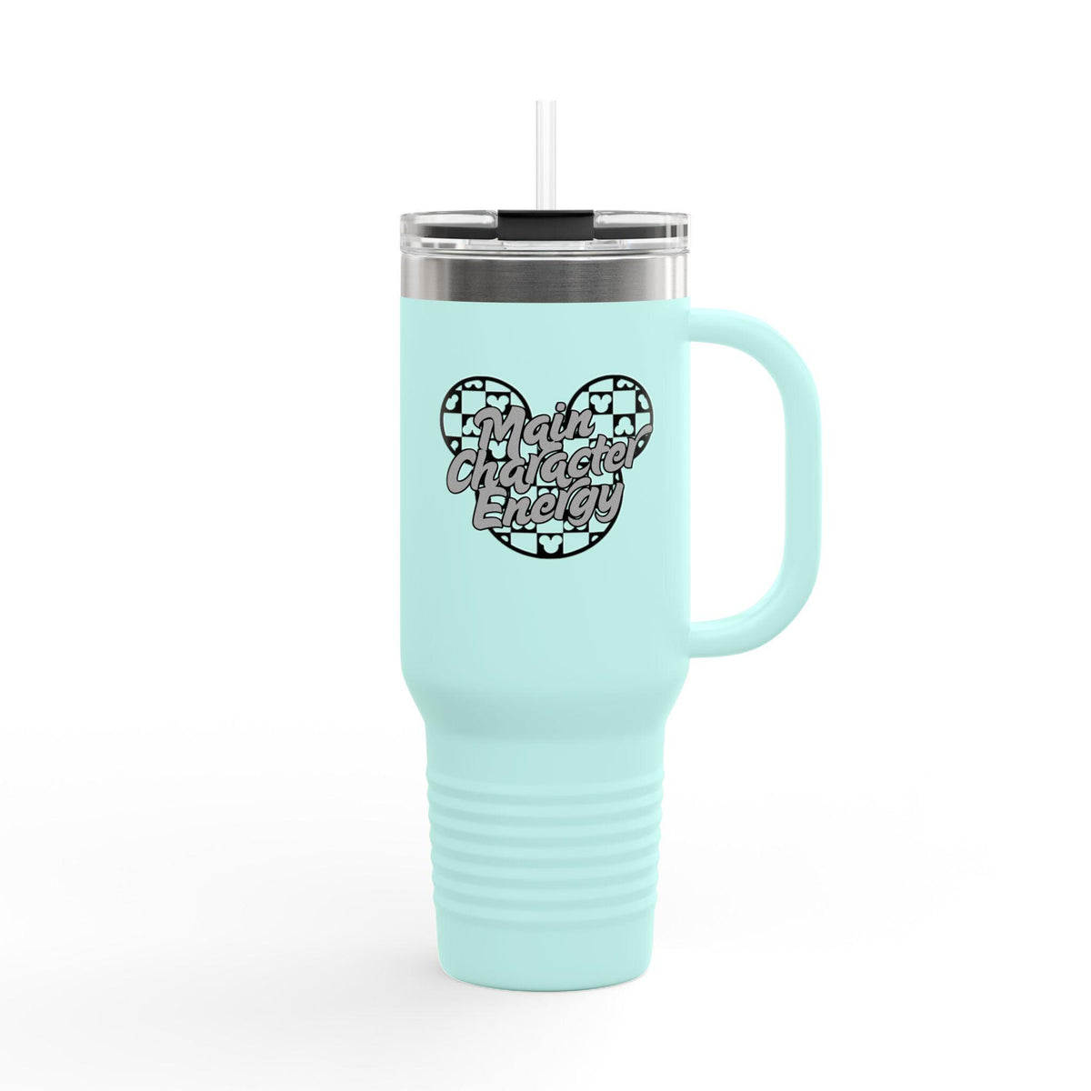 Disney Themed 'Main Character Energy' - 40oz Travel Mug (black/grey colorway)