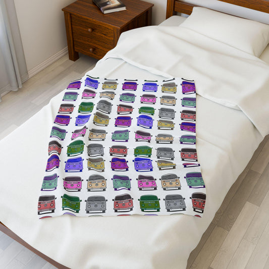 Colorful Volkswagen Bay Window Bus Velveteen Plush Blanket, Cozy Gift for Road Trip Lovers, Home Decor, Unique Snuggle Throw