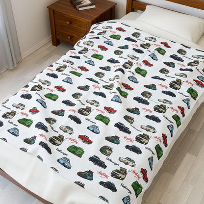 Vintage Volkswagen Velveteen Plush Blanket, Warm Throw Blanket for Car Lovers, Soft Blanket Gift for Road Trip Enthusiasts, [...]