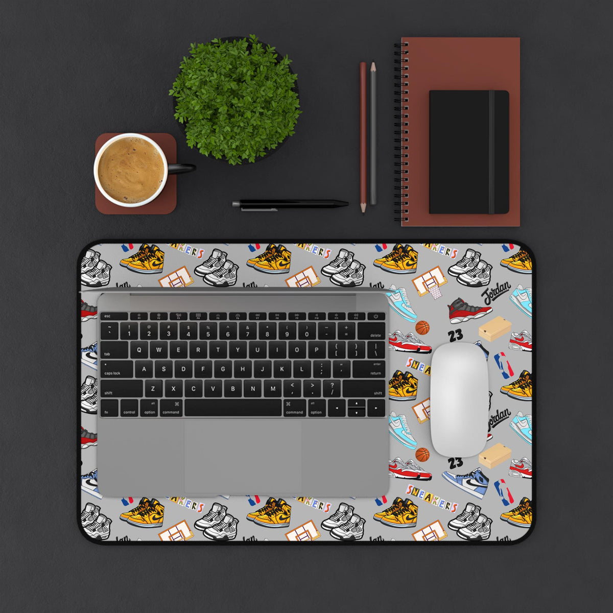 Sneaker Themed Desk Mat w/Grey Background