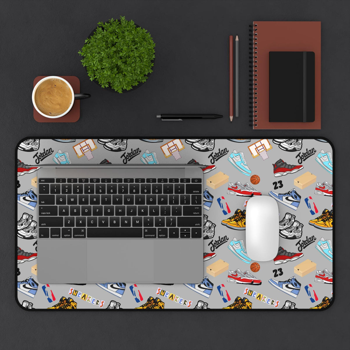 Sneaker Themed Desk Mat w/Grey Background