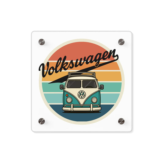 Vintage Volkswagen Acrylic Wall Art Panel, Boho Home Decor, Retro Car Artwork, Unique Wall Art for Car Lovers