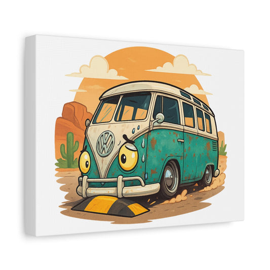 Vintage VW Bus Canvas Art Print, Retro Wall Decor, Bohemian Home Decoration, Gift for Travelers, Camper Van Lovers