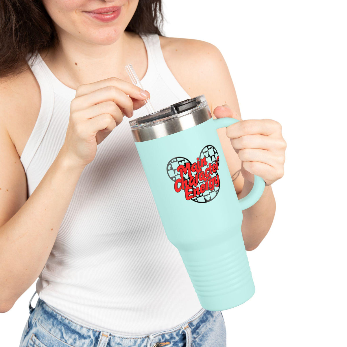 Disney Inspired 'Main Character Energy' - 40oz Travel Mug (black/red colorway)
