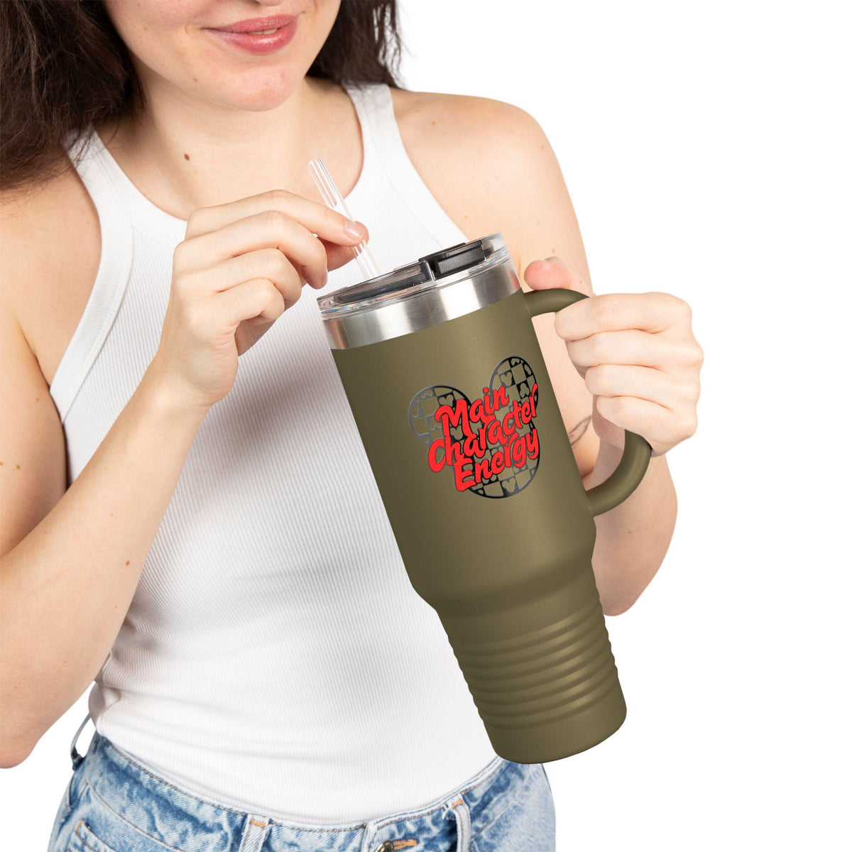 Disney Inspired 'Main Character Energy' - 40oz Travel Mug (black/red colorway)