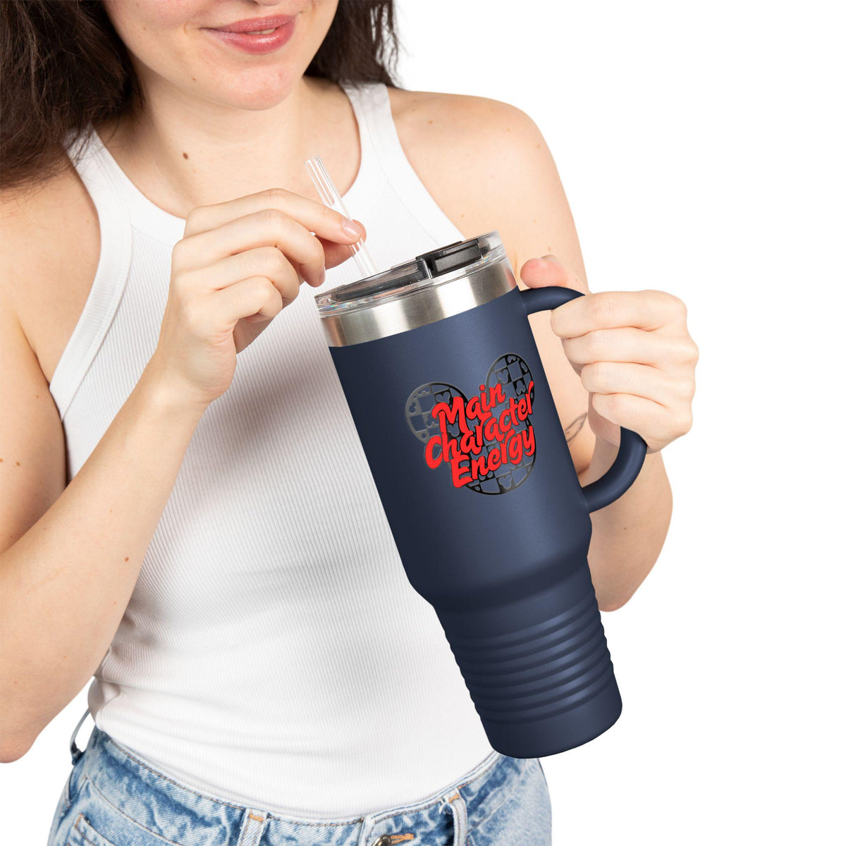 Disney Inspired 'Main Character Energy' - 40oz Travel Mug (black/red colorway)