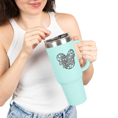 Disney Themed 'Main Character Energy' - 40oz Travel Mug (black/grey colorway)