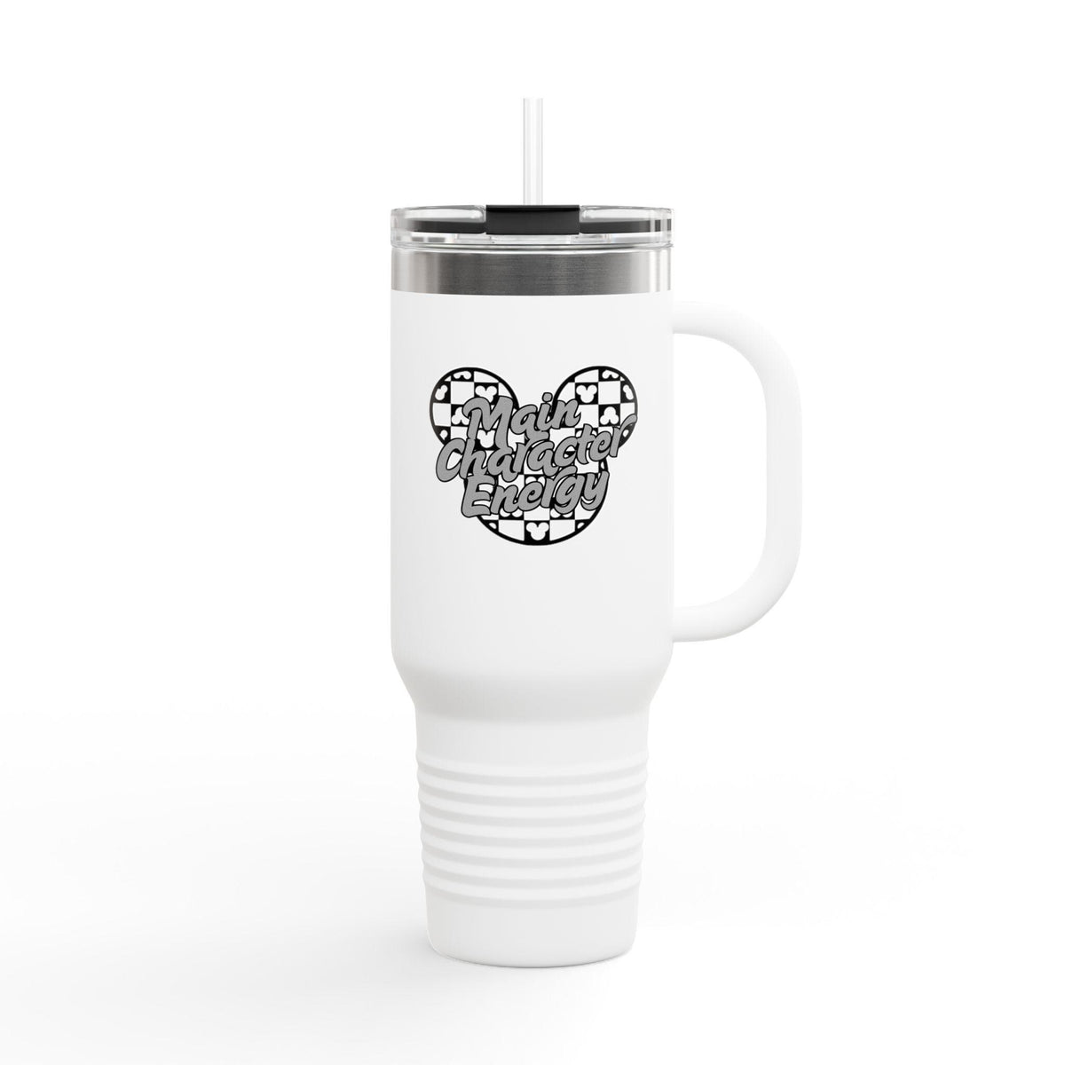 Disney Themed 'Main Character Energy' - 40oz Travel Mug (black/grey colorway)