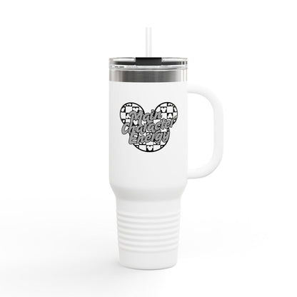 Disney Themed 'Main Character Energy' - 40oz Travel Mug (black/grey colorway)