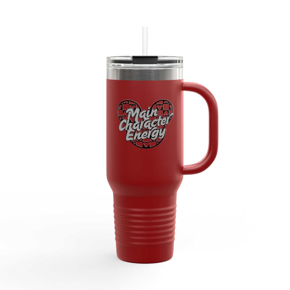 Disney Themed 'Main Character Energy' - 40oz Travel Mug (black/grey colorway)