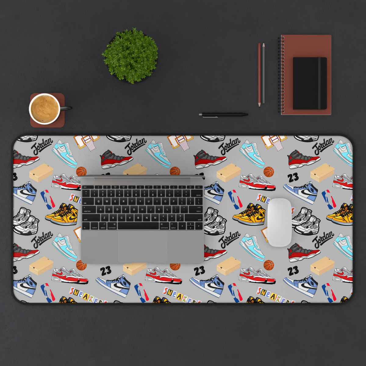 Sneaker Themed Desk Mat w/Grey Background