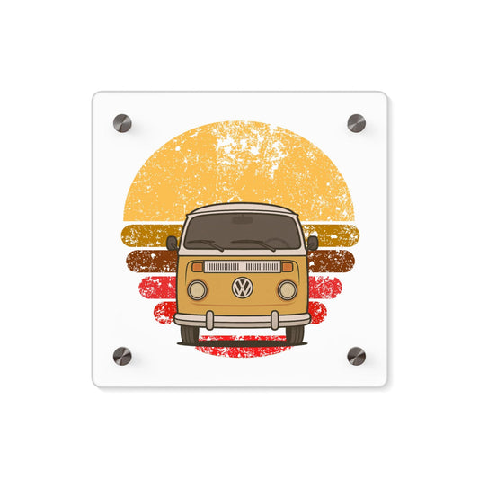 Retro Volkswagen Bay Window Bus Acrylic Wall Art Panel, Boho Home Decor, Vintage Car Decor, Sunset Wall Art, Gift for Bus Lovers