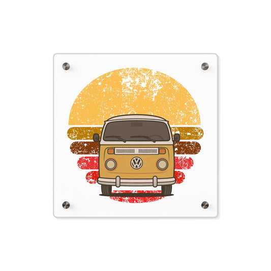 Retro Volkswagen Bay Window Bus Acrylic Wall Art Panel, Boho Home Decor, Vintage Car Decor, Sunset Wall Art, Gift for Bus Lovers