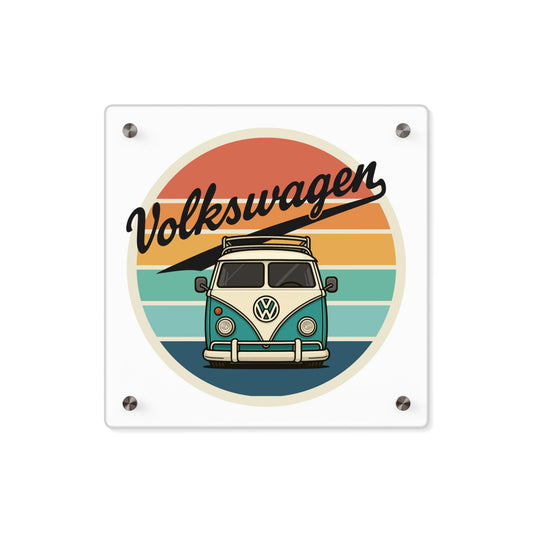 Vintage Volkswagen Acrylic Wall Art Panel, Boho Home Decor, Retro Car Artwork, Unique Wall Art for Car Lovers