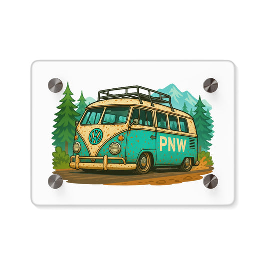 PNW Vintage Camper Acrylic Wall Art, Eco-Friendly Home Decor, Dorm Room Wall Hanging, Gift for VW Lovers, Travel Enthusiast Decoration