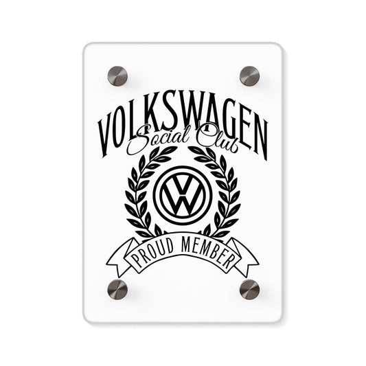 Volkswagen Social Club Acrylic Wall Art, Stylish Home Decor, Car Enthusiast Gift, Unique, Modern Automotive Art Piece