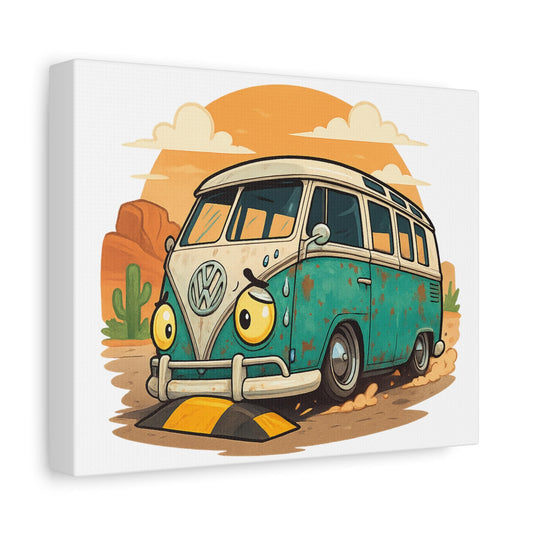 Vintage VW Bus Canvas Art Print, Retro Wall Decor, Bohemian Home Decoration, Gift for Travelers, Camper Van Lovers