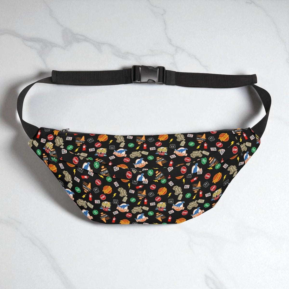 Cars Themed Large Fanny Pack - Perfect for the parks (Black Background)